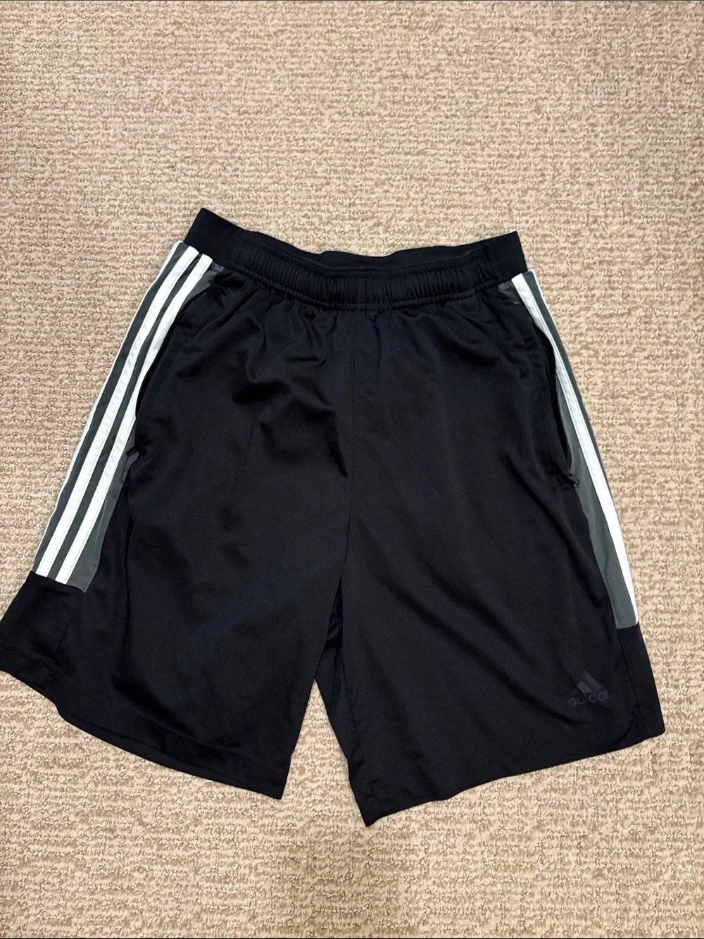 adidas Black Athletic Shorts with White Side Stripes